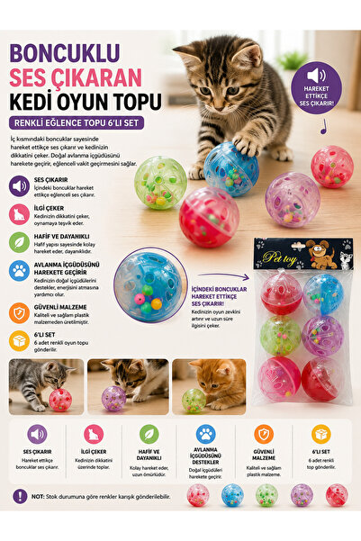 House Bird Boncuklu Ses Çıkaran Kedi Oyun Topu – Renkli Eğlence Topu 6’lı Set