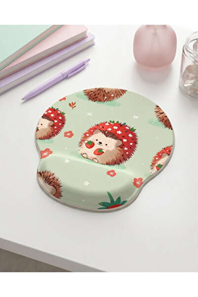 matizya Çilekli Kirpi Desenli Bilek Destekli Mouse Pad Ergonomik Jel Mousepad...