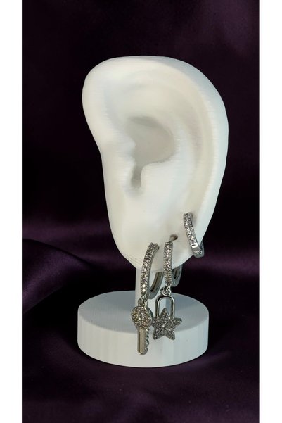 AUREON GOLD Star and Key Detailed Earring Set