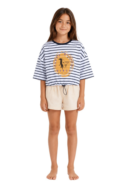 onymino Girl's Striped Printed Crop T-Shirt