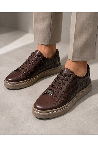 LUCIANO BELLINI kahve rengi erkek deri sneaker