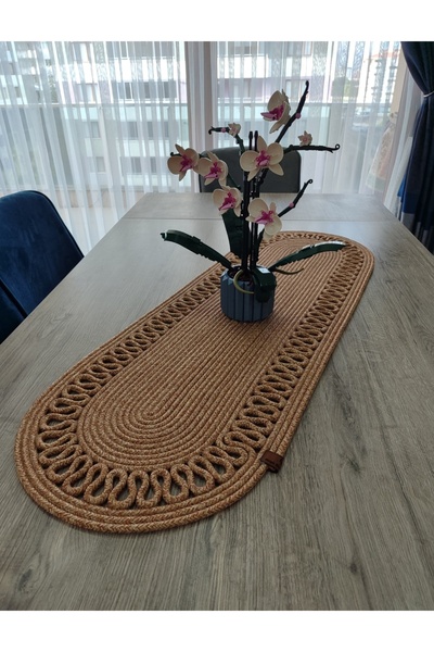 NERGİS HOME DESİGN Jüt Hasır Görünümlü bohem masa dekoru 35x100