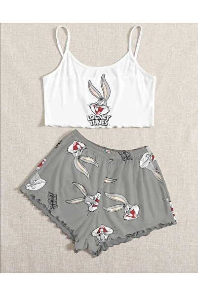 Silona Homewear Rabbit Printed Strappy Shorts Pajama Set