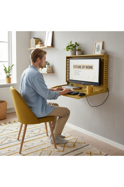 UYART HOME Minimal Tasarımlı Katlanır Metal Duvar Masası VESA Uyumlu Home Off...