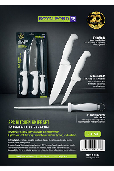 ROYALFORD 3pcs Kitchen Knife Set RF13228 Includes 5" Boning, 8" Chef Knives a...