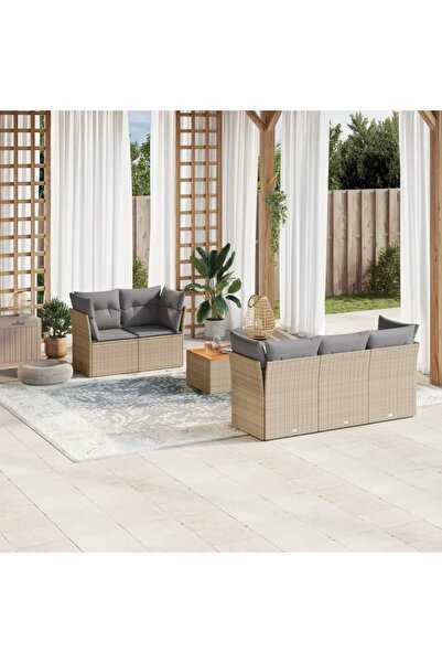 vidaxl Garden sofa set with cushions, 6 pieces, beige, polyrattan