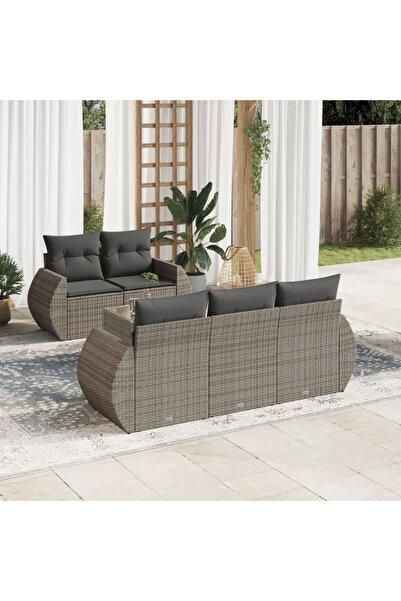 vidaxl Garden furniture set with cushions, 6 pieces, grey, polyrattan