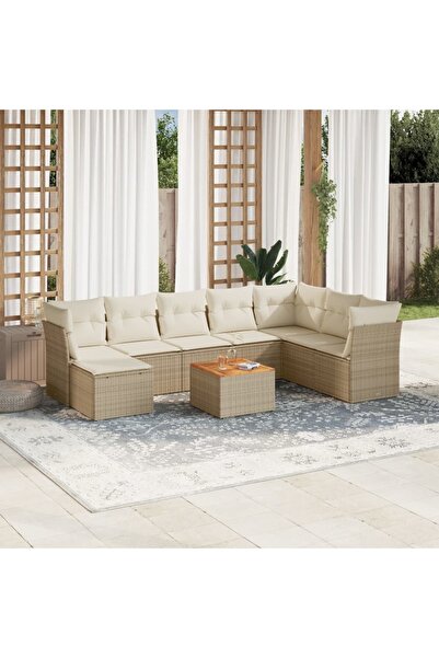 vidaxl Set canapele de gradina, 9 piese, cu perne, bej, poliratan