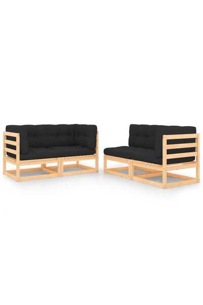 vidaxl Set mobilier de gradina cu perne, 4 piese, lemn masiv de pin