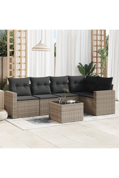 vidaxl Set mobilier gradina cu perne, 6 piese, gri, poliratan
