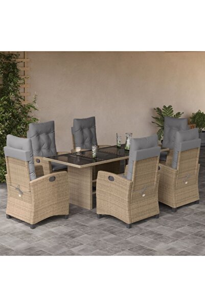 vidaxl Set mobilier pentru gradina, 7 piese, cu perne, bej, poliratan