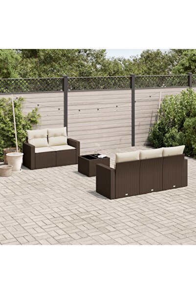 vidaxl Set canapele de gradina cu perne, 6 piese, maro, poliratan