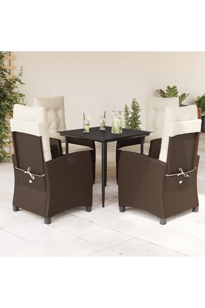 vidaxl 5-piece garden furniture set with cushions, brown, polyrattan