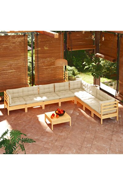 vidaxl Set mobilier gradina cu perne crem, 9 piese, lemn masiv de pin
