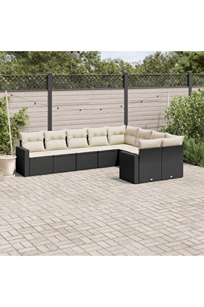 vidaxl Set mobilier de gradina cu perne, 9 piese, negru, poliratan