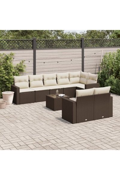 vidaxl Set canapele de gradina cu perne, 9 piese, maro, poliratan