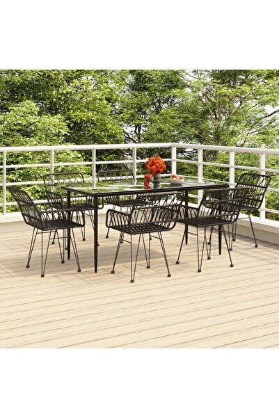 Concept Set mobilier de grădină, 7 piese, negru, poliratan