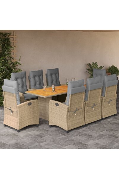 vidaxl 9-piece garden table set with cushions, beige, polyrattan