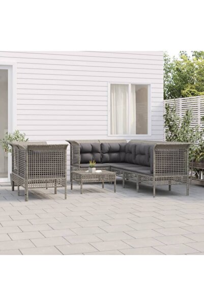 Concept Set mobilier de grădină cu perne, 8 piese, gri, poliratan