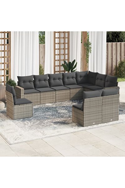 vidaxl Set mobilier de gradina cu perne, 10 piese, gri, poliratan