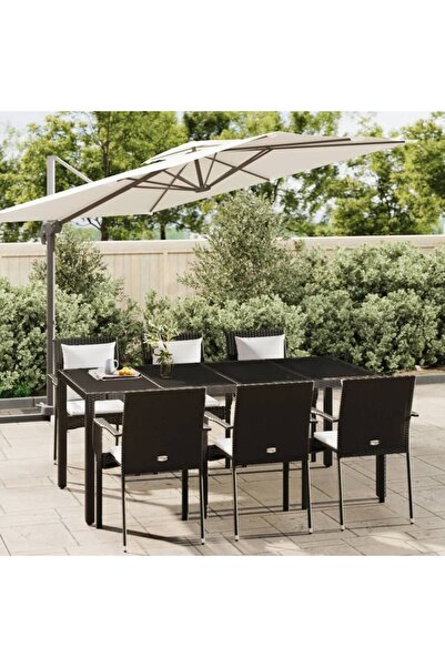 Concept Set mobilier de grădină cu perne, 7 piese, negru, poliratan