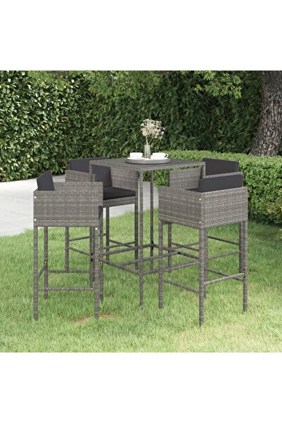 vidaxl Set mobilier bar de gradina cu perne, 5 piese, gri, poliratan