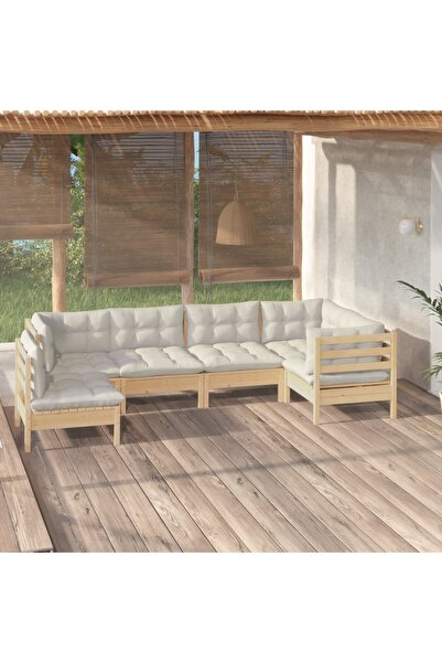 vidaxl Set mobilier gradina cu perne crem, 6 piese, lemn de pin