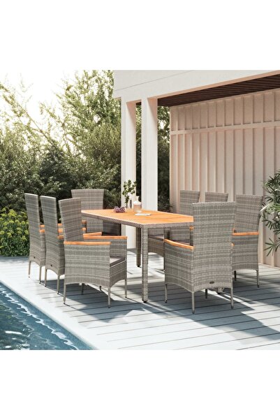 Concept Set mobilier grădină cu perne, 9 piese, gri, poliratan