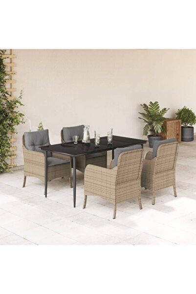 vidaxl Set mobilier de gradina cu perne, 5 piese, bej, poliratan
