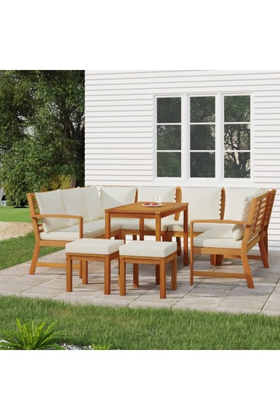 vidaxl Set mobilier de gradina cu perne, 9 piese, lemn masiv de acacia