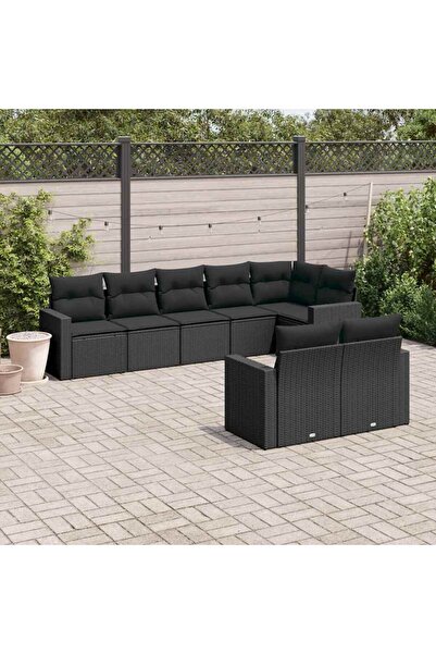 vidaxl Set mobilier de gradina cu perne, 8 piese, negru, poliratan