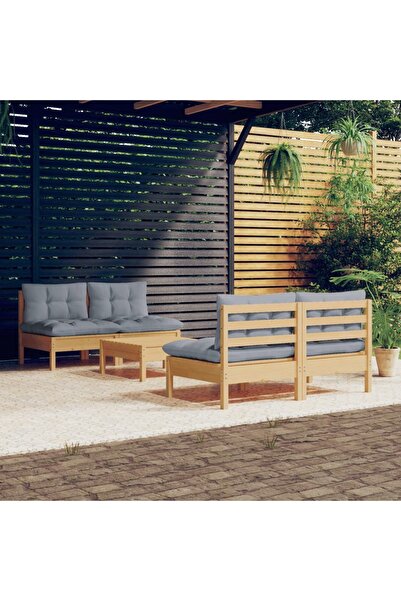 vidaxl Set mobilier gradina cu perne gri, 5 piese, lemn masiv de pin