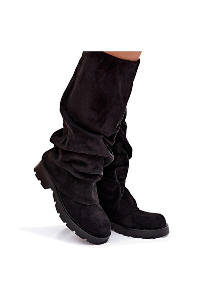 BOTO Women Ankle Boots Insulated Slip On With Wrinkled Shaft Black Ilvessa 41