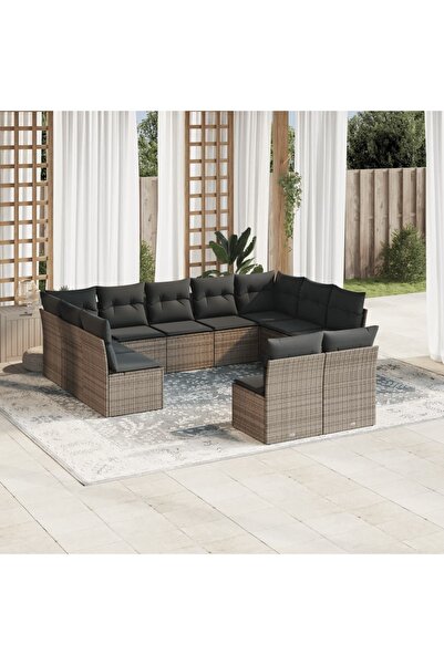 vidaxl Set canapele de gradina cu perne, 11 piese, gri, poliratan