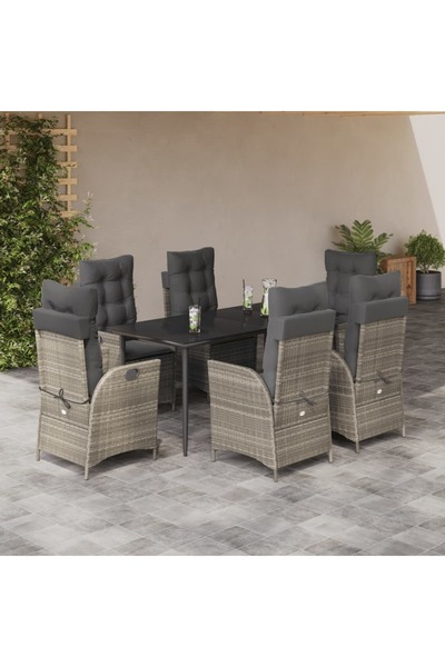 vidaxl Set mobilier de gradina cu perne, 7 piese gri deschis poliratan