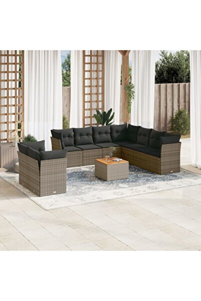 vidaxl Garden furniture set with cushions, 10 pieces, grey, polyrattan
