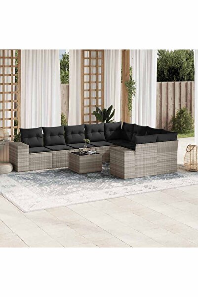 vidaxl Garden sofa set with cushions 10 pieces light gray polyrattan