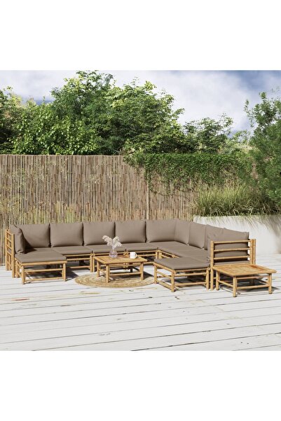 Concept Set mobilier de grădină cu perne gri taupe, 12 piese, bambus