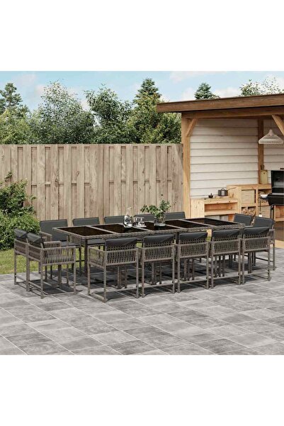 vidaxl Set mobilier de gradina cu perne, 15 piese, gri, poliratan