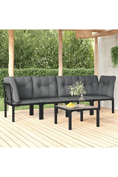 Concept Set mobilier de grădină, 5 piese, negru/gri, poliratan