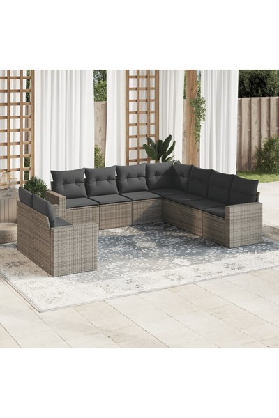 vidaxl Set canapele de gradina, 9 piese, cu perne, gri, poliratan