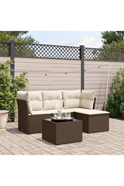 vidaxl Garden sofa set with cushions, 5 pieces, brown, polyrattan