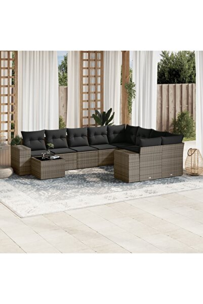 vidaxl Garden furniture set with cushions, 10 pieces, grey, polyrattan