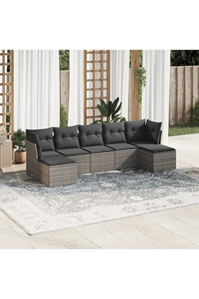 vidaxl 7-piece garden sofa set with cushions, grey, polyrattan