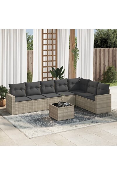 vidaxl Set mobilier de gradina cu perne, 8 piese gri deschis poliratan