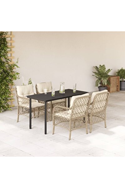 vidaxl Garden furniture set with cushions, 5 pieces, beige, polyrattan