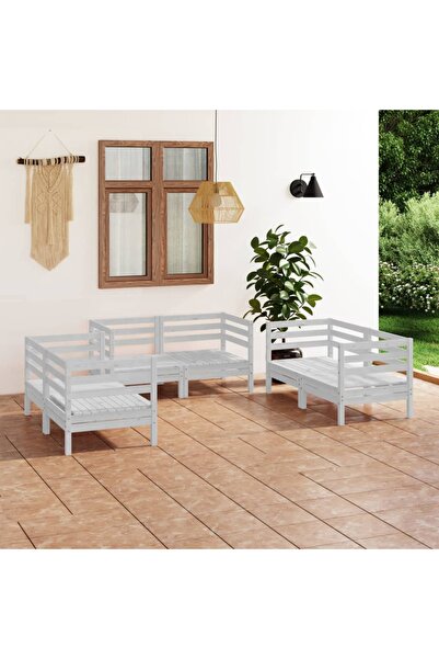 vidaxl Set mobilier de gradina, 6 piese, alb, lemn masiv de pin