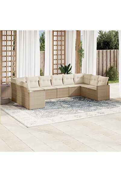 vidaxl Set canapele de gradina cu perne, 10 piese, bej, poliratan