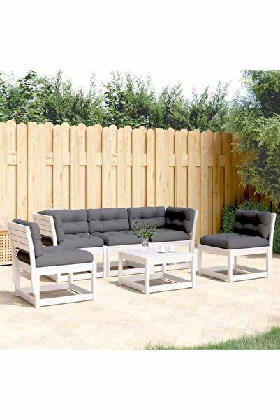 vidaxl Set canapele de gradina cu perne 5 piese alb lemn masiv de pin