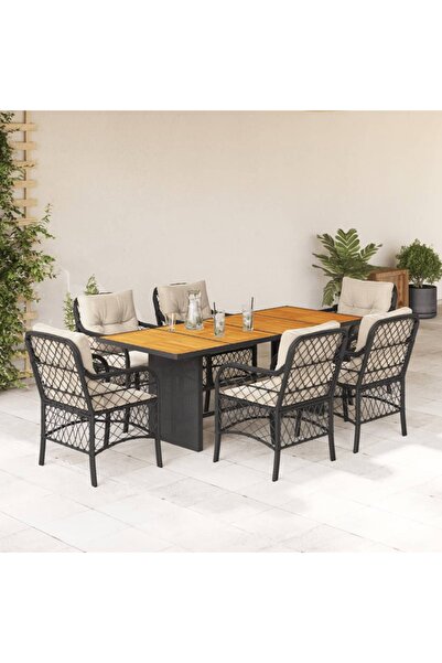 vidaxl Garden furniture set with cushions, 7 pieces, black, polyrattan